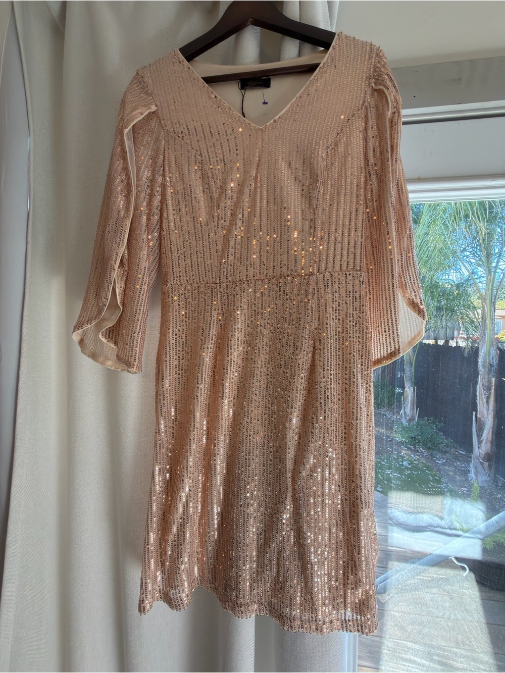 Sequin V-Neck Mini Dress in Blush Pink